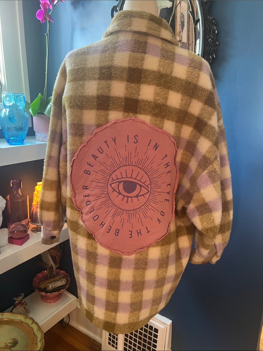 Custom Beauty Zara Plaid Knit Shacket in Cream, Olive & Lavender